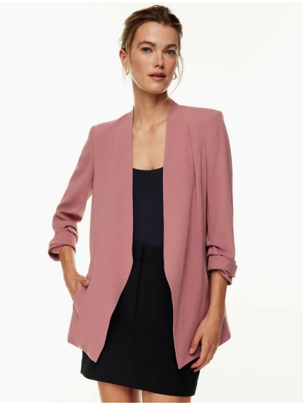 Aritzia Babaton Power Hip Blazer Relaxed Draped Open Red Willow Pink Crepe 10 - Picture 1 of 9